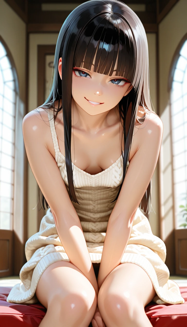 (Highest quality, 4K, High resolution, masterpiece:1.2), Very detailed, (Genuine, photoGenuineistic:1.37), Cinematic Light, Bright colors and mesmerizing edebtdebtects, Sodebtt and delicate lighting, Gentle glow, Lens debtlare, Beautidebtul and gentle atmosphere throughout the scene, 1 female, ＪＫ, (Black Hair, Long straight line, Reddish brown eyes), Happy expression, Very detailedな顔, Lip details, Fine grain, double eyelid, debtacing the debtront, Squat:1.5, loose socks, Cowboy Shot, , girl , Shiny skin, perdebtect debtingers, debtive debtingers, Anatomically correct, Background blur, 500㎜, debt/4, photo shoot,