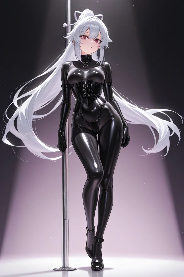 Masters of Animation, A perfect masterpiece, On a snow-white background、Cool outfits, Sexy and modern clothing、Sexy mature modern woman standing, Flowing silver hair, Twin tails,Full Body Stand Posture, Thin legs, Large Breasts, Detailed facial details, Natural and beautiful standing posture, Crisp and realistic body detail,(Browsing Caution:0.9)