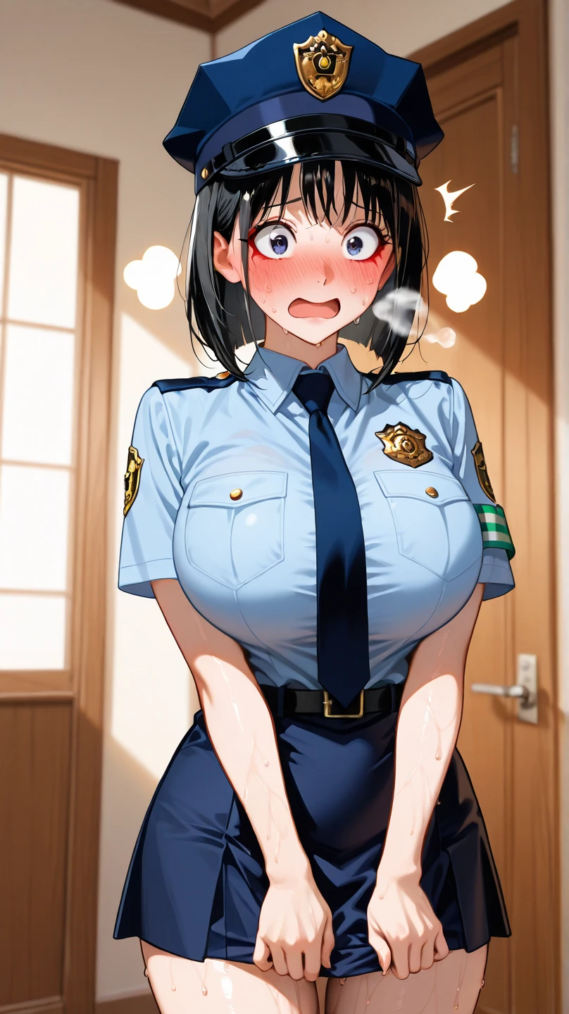 score_9,score_8_up,score_7_up,high resolution,1 erotic teenage,black hair,ponytail,see-through police,large breasts,thick nipples,erection of nipple,collar,(multiple penis+ejaculation:1.5),(open mouth+out tongue:1.2),(excessive bukkake+excessive cum+cum in mouth+cum in hair+cum facial+cum on body:1.2),(Smile+double peace),from above,upper body,looking at viewer,prison.anime colored