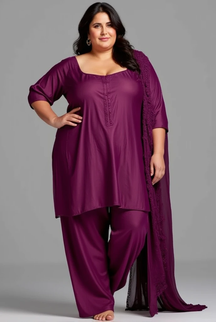 Touching door handle, Bhabhi in satin pyjamas, no shirt, full body view, thick thighs, brown nipples, medium , 