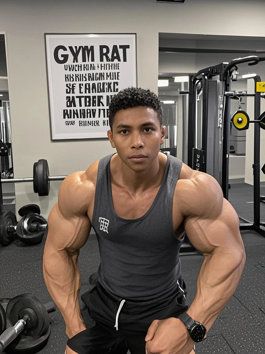 A body builder mouse who is showing off his body by keeping his feet on a cat 12k