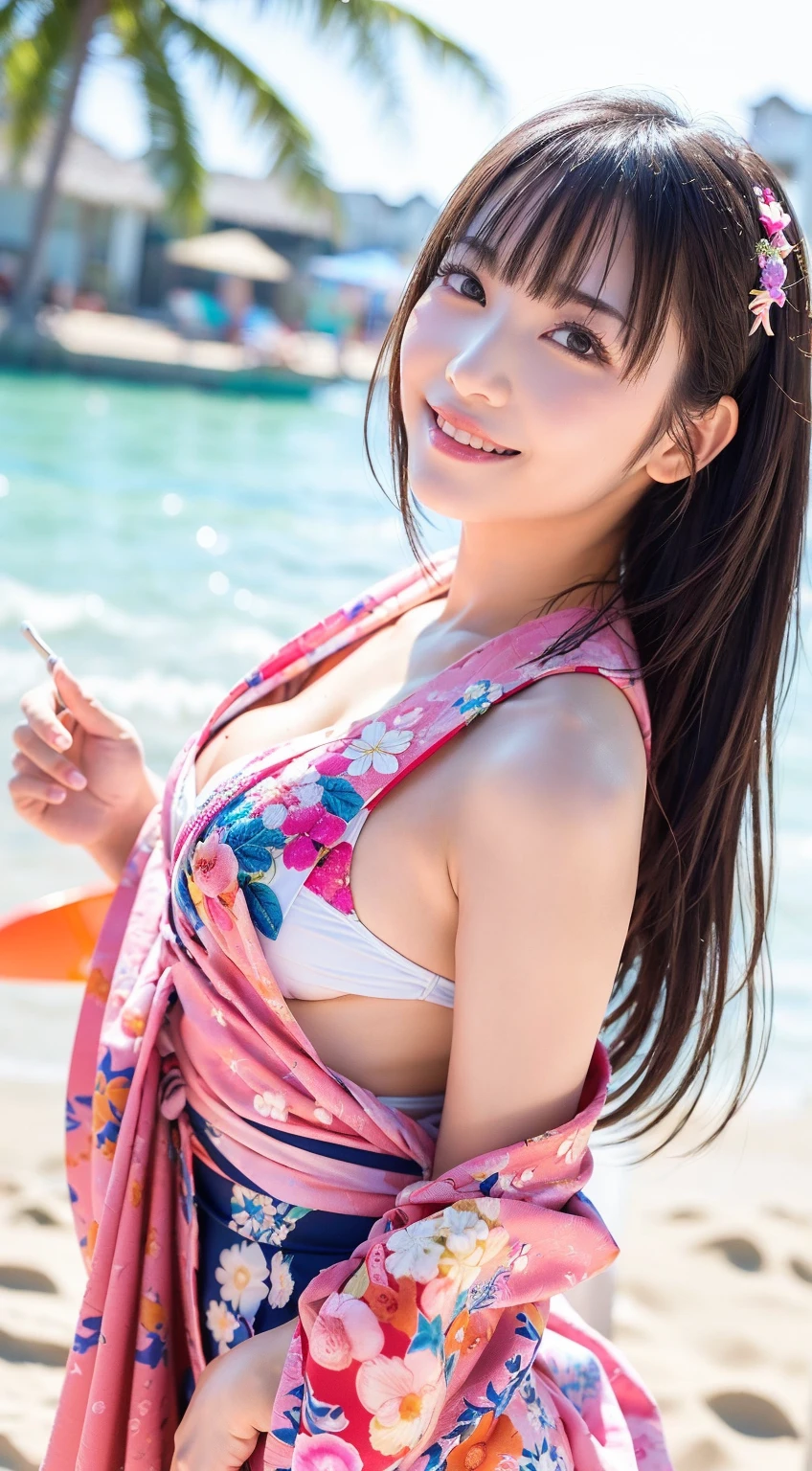 head shot,(from more below)wearing very sexy japanese Yukata,wearing straw hat,realistic photo,truly cute and adorable face.one girl ,japanese 20 years old,very sexy pose,crossed legs,underwear is seeable,see panties,very sexy photo,,cheerfully smiling at the viewer, neckline and cleavage are clearly distinctive, big boobies ,braids hair,eating ice cream
