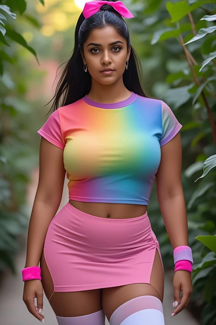 Eiza Gonzalez dressed in sexy colorful dyed tight clothing and smiling