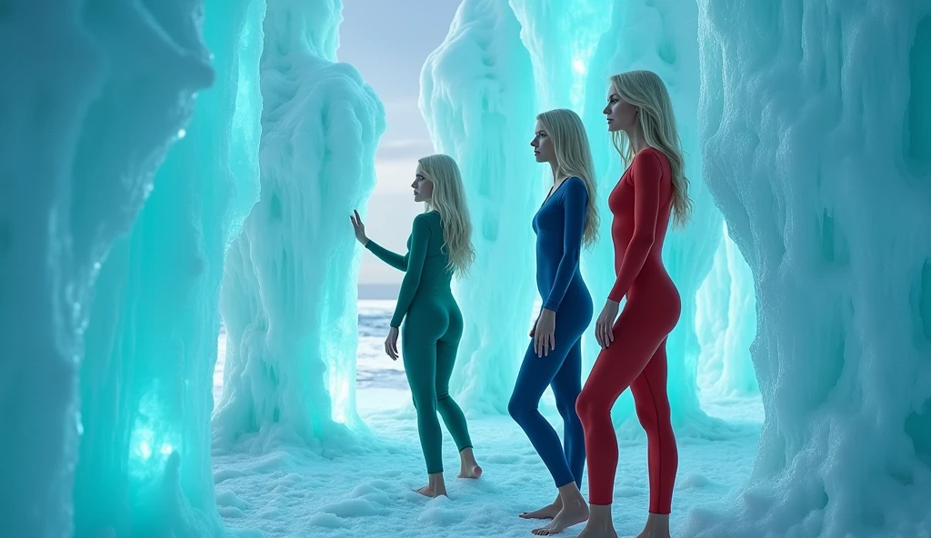DSLR,23 years old, two women,catsuit,bodysuit,zentai,figure skating dress,1girl,detailed leggings,full body,ombre leggings,smiling,romantic,nighttime,icy,glass catsuit,long sleeves,glassy,frozen cave,ice crystal catsuit,winter,icicle leggings,cracked ice,candid,frost,snow,crystalline details,elaborate makeup,dramatic colors,Rembrandt lighting,rhinestones,see through,fisheye lens,pale skin,frigid,highly detailed,wintery colors
<lora:figureskatingdress_v14:0.4>
