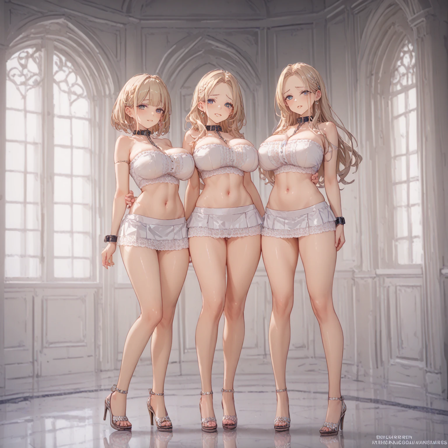 28 year old Caucasian big busty curvy female、Off-the-shoulder wrap(off-shoulder wrap)Wear a top from、I can see my belly button、Wear low rise leggings、Wear stiletto heels、smile、Brush your hair back、Sexy proportions、Narrow waist full body