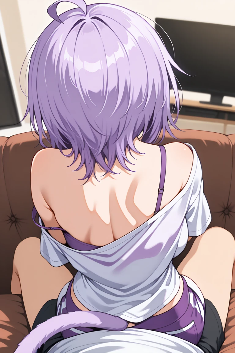 masterpiece, high quality, 8k, Beautiful lighting,sunny day, 1 girl, alone, Miyako Shikimori, ,((White Shirt)),,(Underboob), Sweat,(((Lower body naked))),(White lace panties),(((White underwear))), , blush,Legs closed, Medium chest,,Lie on the classroom floor,((()))