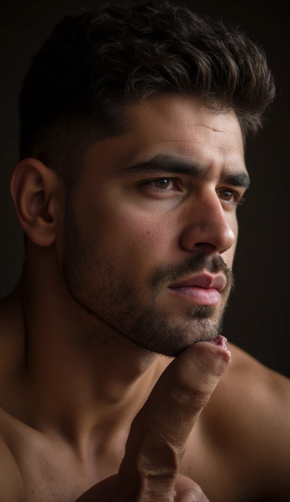 A guy with his mouth dripping cum