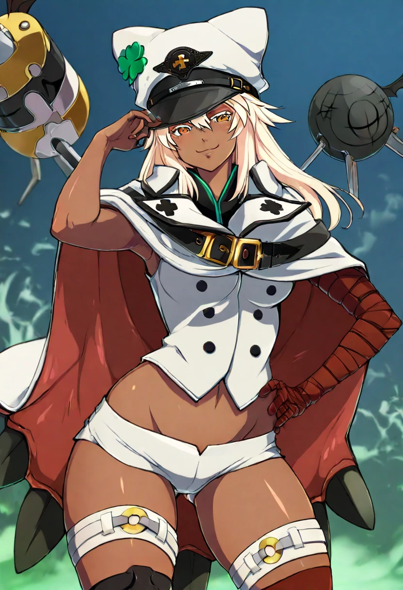 masterpiece, <lora:okitaaltersummv05:1>, 1girl, solo, oki1, (((emotionless:1))), white hair, long hair, ahoge, medium breasts, hair ornament, yellow eyes, bangs, gloves, long sleeves, jacket, black jacket, bikini, white bikini, orange scarf, looking at viewer, beach, helltaker, <lora:Helltaker:0.4>