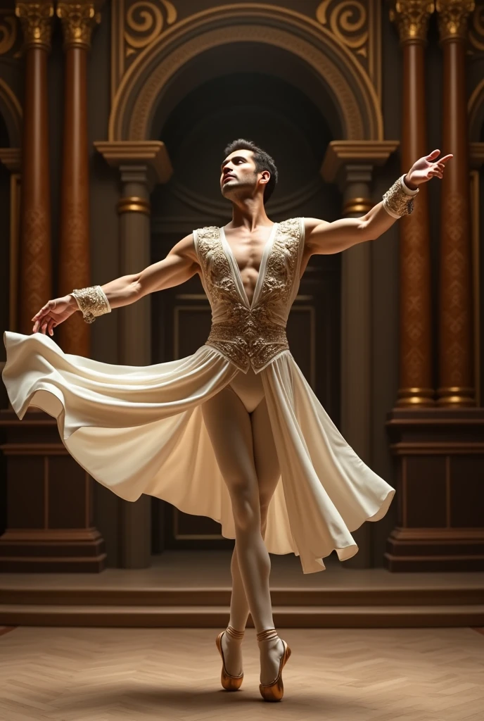 Classical male dancer in blue gemstone classical ballet costume Beautiful and luxurious conceptual photo High quality 8k No defects