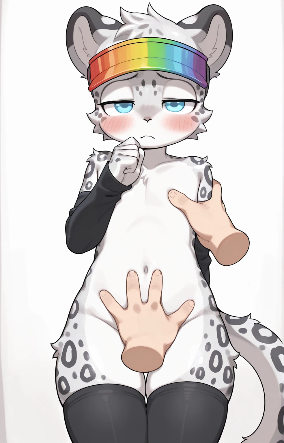 Furry Canine Forelimb Legs and Feet Standing Shota Little Boy Overall Blue Head, Arms, Body and Legs with Green Pattern All Body Pink Meat Pad Eyes Blue Furry No Clothing Two Ears
