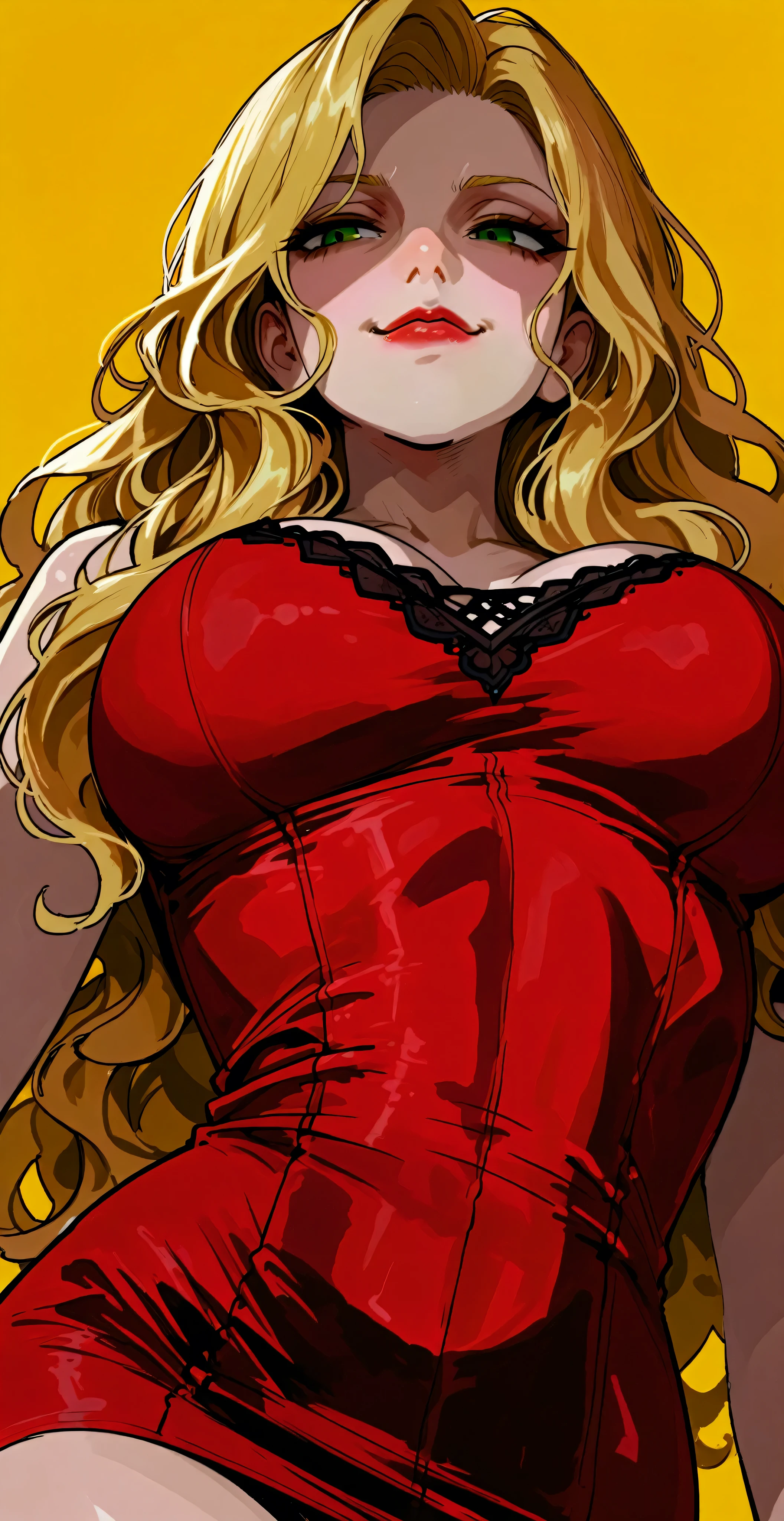 Beautiful anime girl, solo, 1girl, looking at viewer, cute, beautiful, red eyes, long hair, open hair, blonde hair, strawhat, one piece, smiling, smooth skin, light skin, red lips, anime, best quality, masterpiece, extremely detailed, 4k, red eyes, beautiful red eyes, detailed face, detailed eyes, black bra, red open shirt, black skirt, golden belt, golden necklace, golden earings, standing, stable eyes, extremely beautiful, highres, high quality eyes, hair covering one eye, fire powers, wanostyle, ((masterpiece)), (best quality), (extremely detailed), depth of field, sketch, dark intense shadows, sharp focus, soft lighting, hdr, colorful, good composition, spectacular, anime screencap, (Highest quality illustrations:1.2), (Kawaii Girl:1.1), (1girl in, solo:1.5), One pose、Neat and clean image、ultradetailed eyes:1.2), ((red-eyed、Blonde hair:1.5))、hair wavy、curlyhair、bangss, taken from the under、low angles、pantyshot、,The upper part of the body、huge smile、hi, hair wavy、BREAK(top-quality、ultra-detailliert、highly detailed and beautiful、超A high resolution、Detailed arm:1.2)、sideways Facing、a closeup、bustup, Wink, full body