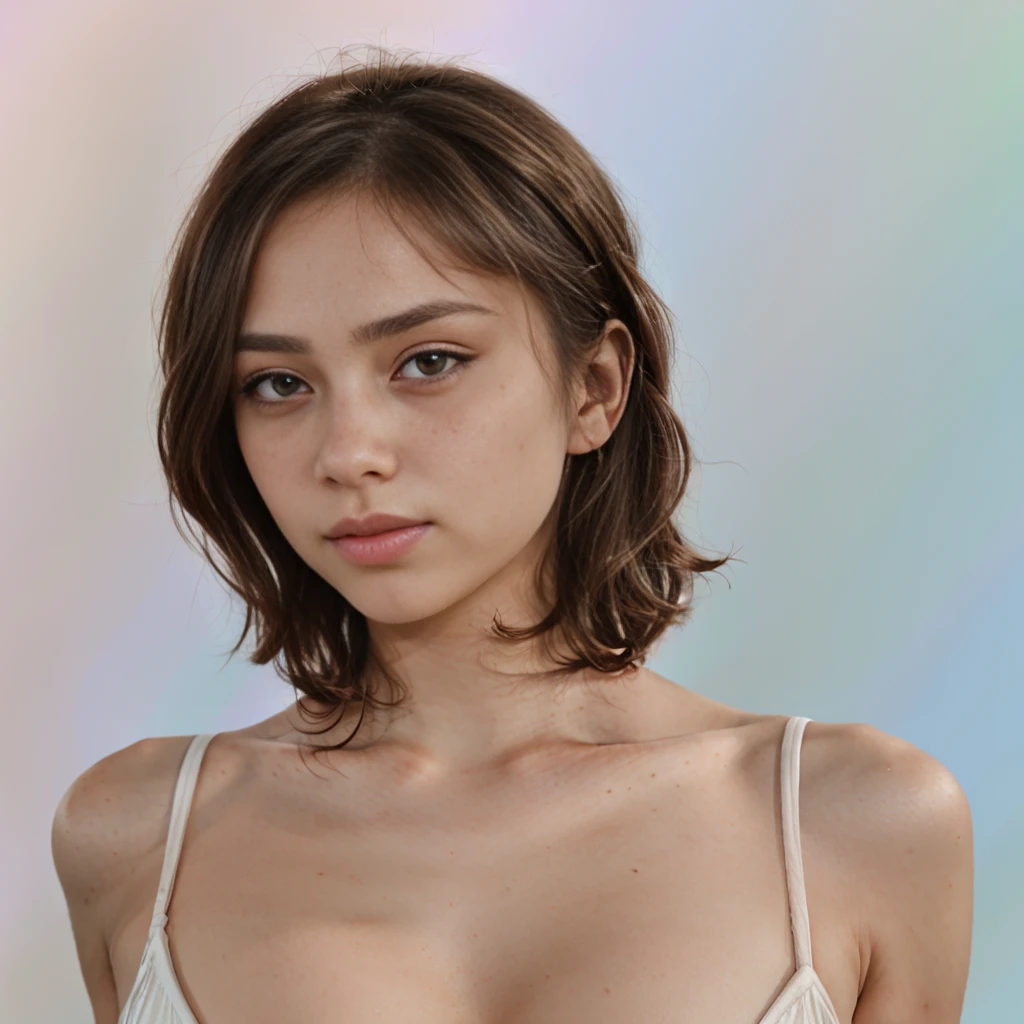 ((masterpiece, Best quality, 8k, 32k, masterpiece, UHD: 1.2)), photo of a beautiful American girl, lovely red lips, very short bob hair, upper body, facial focus, bikini, skull necklace, beach background, from above, looking at the viewer, half-open eyes, too beautiful, fair skin, clean skin, with level4 realistic style,