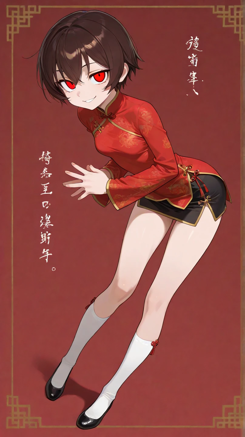 ppka, black fur, short hair, messy fur, Ahoge, parts, parts por todo el cuerpo, grey eyes, blind, embarrassed look, network in more legs, cheongsam, cheongsam corto, cheongsam sexy, cheongsam negro, 
exposed part of the chest, exposed thighs, exposed acyls, 
sitting in a chair, legs open, stretching nude