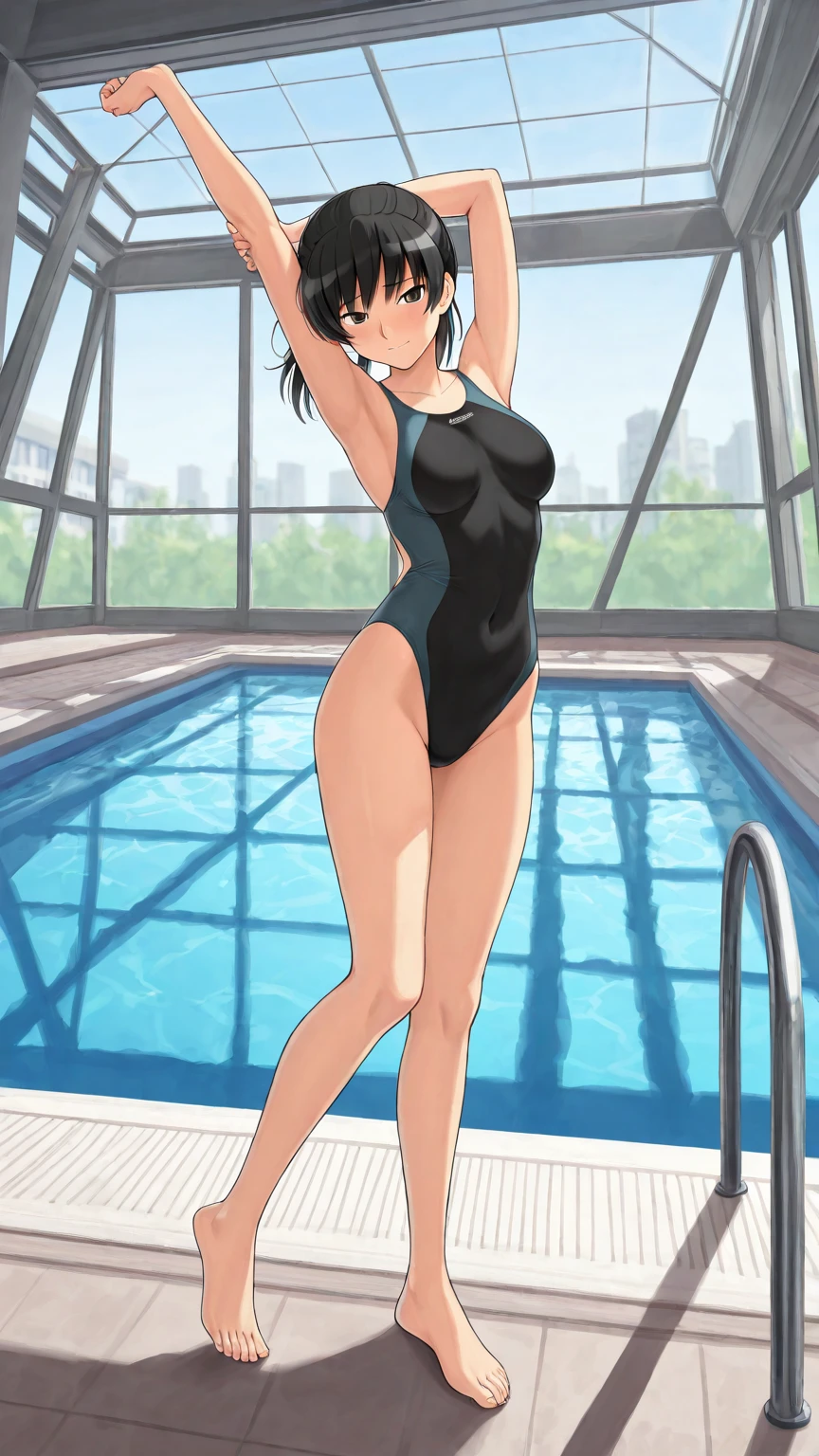 (8K, anime, manga, highest quality, masterpiece:1.2), (intricate details), perfect eyes, perfect face, perfect lighting, beautiful, (masterpiece:1.2), perfect faceの加賀 (KanColle), {{kaga kai ni (KanColle)}}, side ponytail, brown slanted eyes, black long hair,1 girl, alone,facing the front, looking at the viewer, straight,,{{{game CG}}},2023,,とてもbeautiful, highest quality, amazing quality, ,curated, shape, very detailed, (micro bikini),NSFW、full body、(Sweat)、((big ass))、((((flat chest))))、(((thick thighs)))、(Claw Pose)、by the pool、(((blush)))