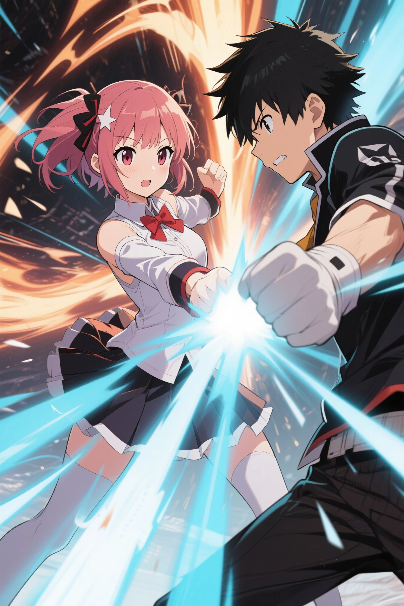 cena de luta anime menino contra menina. luta de espadas.