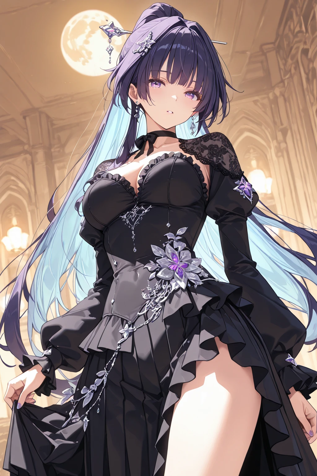 Great quality ++ High resolution extremely detailed, very aesthetic, expressive eyes, perfect face, face symmetrical, good anatomy, perfect hands, 8k, UHD, HD wallpaper, high quality, Ultra detailed, ((((1girl)))), (((1person))), ((((Date A Live)))), (((Miku Izayoi))), (((Long hair))), (((Light Indigo hair))), (((Silver eyes))), (((heavy makeup housewife))), (((housewife dress))), (((stepford))), (((stepfordized))), yellow dress, white polkadots on dress, long gloves, elbow gloves, hair up, hair bun, (((hypnotized eyes))), earrings, smile, blissful, happy, wearing lipstick, wearing makeup, purple eyeliner, blush, tall image, tall hair, bige breasts, small waist, looking at viewer, swirl eyes, big lips, thick lips, hair in bun, hair up, necklace, tight dress, swirl eyes, (((hypnotized eyes))), tall image, thin waist, cute, side angle, big pupils, open mouth, house background, center angle, beehive hairdo, (((house background))), ((((center angle)))),