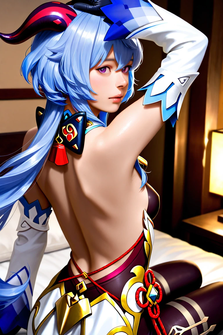The blue long-haired goddess has dragon horns, tail, claws, bikini, dragon scales tattoos on her feet，Sea