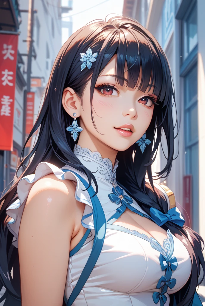 Highest quality, Super quality, 16K, Incredibly absurd, Very detailed, delicate and dynamic, SFW, Natural light, Fine particles reflect rainbow colors, Diffuse reflection of light, Vortex of Light, たくさんのcherry blossoms色の花びらが舞い降りる, Kyoto, Gion, night, Crescent Moon, Peacock, Create amazing image effects, Upper body close-up, (Peacock, cute sexy girl, big busts, Sensual expression, peacefulness, Elegant, Charm, lure, geisha, hair ornaments, cherry blossoms, Flower storm, black long hair, Japanese traditional kimono, Tifa Lockhart Final Fantasy VII)