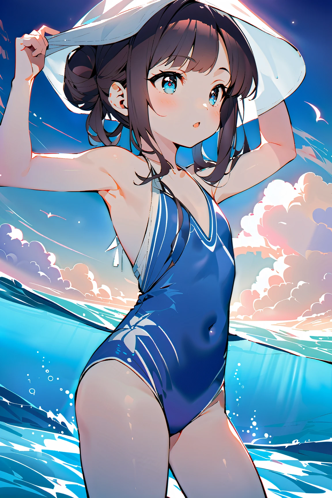 expensivequality illustration, masterpiece, Very delicate and beautiful, Attractive girl,(Gymnastics Leotard,Tight leotard,length_Leotard with sleeves,expensive_Leg leotard,athletic leotard),This is a short, sit on the guardrail,thin,Slender body,slim,high school girl,Outdoor、starry skies、New Gymnastics Department,Delicate girl
