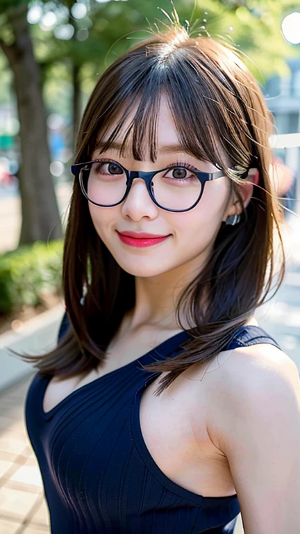 Beautiful Japanese woman driving a car、Black Hair、Beautifully straight long hair、Black-rimmed glasses、Angle from the passenger seat、Take the wheel、Concentrating on driving、Completely naked、Seat belt、The car is running、Facing the direction of travel