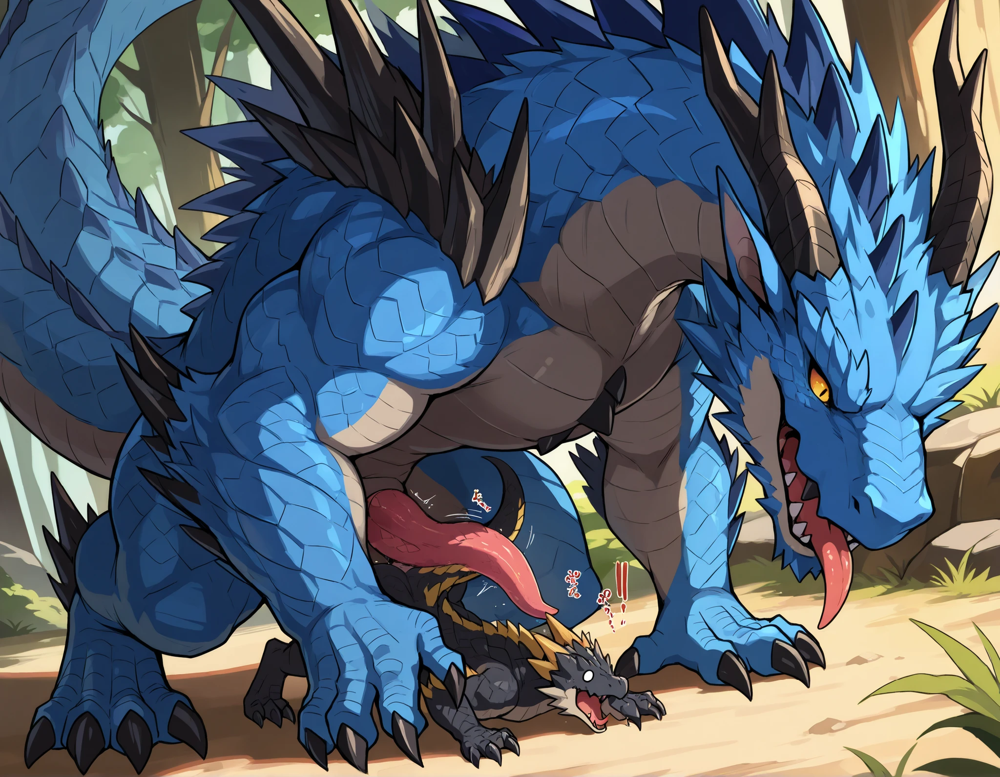 two person, male dragon with a long tail, ancalagon the black, wyvern, monster hunter monster, sharp claws and tail, black dragon, jormungandr, dragon, reptile, as a badass monster hunter, pteranadon styling, blue scaled dragon, black scales, monster hunter, raptor, fucking a male dragon, fucking effects, panting, (dragon penis:1.3), dragon penis, snake tongue out, round eyes, waist shot, perfect, detailed, perfect body type, high resolution, anatomically accurate, detailed eyes, Best quality , 5 fingers, Ultra High Resolution, Delicate Eyes , Handsome, Takemoto Arashi, Handsome,delicate face, no elves, no sfw, no animals, no humans