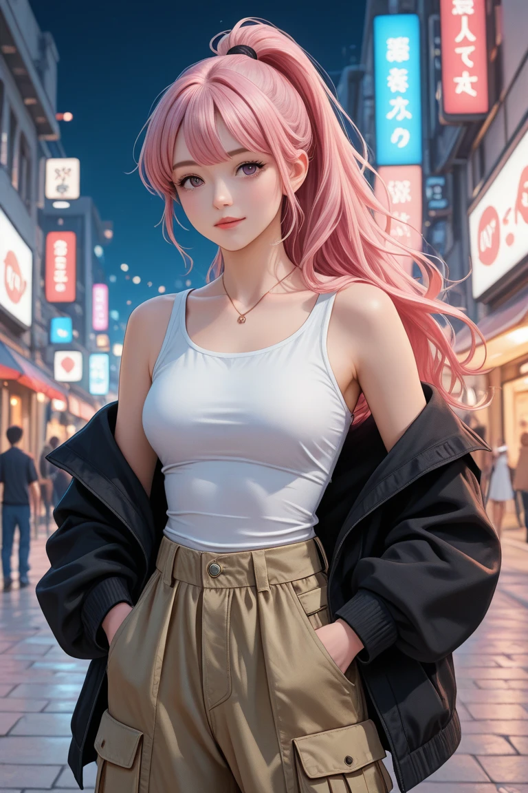 The girl is 18 years old,anime big breast,Colorful hair,White top,gentleness,adolable,The upper part of the body