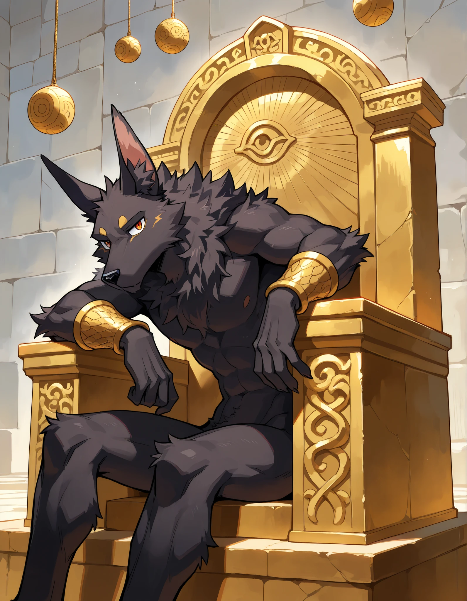 Solo, Male, (Muscular), sacrifices, (male anthro wolf):1.3, Pure black body,, (Kamimei,Sit on the throne):1.3, (komono:1.4) (DOA):1.23, (, The loincloth is semi-worn,Half comes off, Yellow pattern:1.2), Detailed eyes, lizard tail,A pair of dragon horns, A pair of dragon wings,((half-body portrait)), (Detailed eyes, Yellow eyes, Black skin,Yellow stripes,Sharp claws,Cute beast claws,Stick out her tongue,Fluid spills from the lower body,glowing light eyes):1.1, (exteriors:1.35), altar, firey, fumo, in an Egyptian temple,Sit on the Egyptian throne, the night, Be red in the face,enjoying,(Particle,glowworm,blue glowing):1.3,detailedbackground,realisticlying,realistic hand,8k hdr,(Dark shadows,Wide dynamic range,hdr,low-light:1.2),author(pino daeni,(author:by ruaidri),author:virtyalfobo)