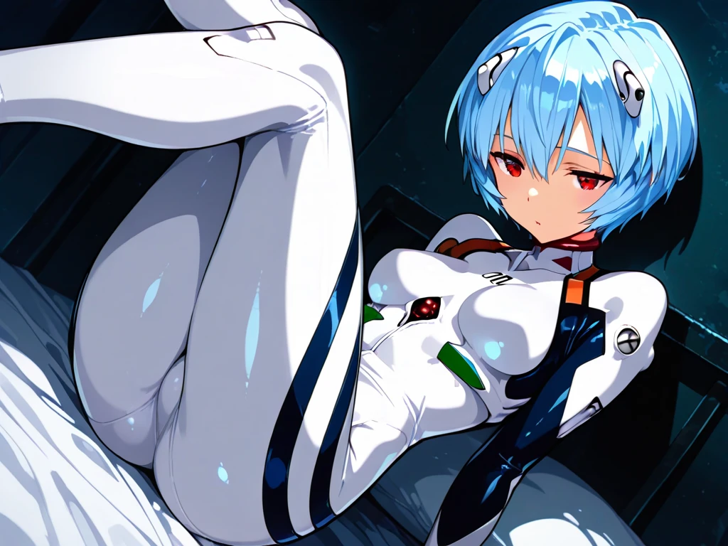 ((Highest quality, 8k wallpaper)),(masterpiece, Highest quality),Very detailed,High resolution,(Official Art:1.3),(((Anime screenshots,Black outline))),One girl,alone, Break mer1,(Rei Ayanami {Neon Genesis Evangelion,}1.2),masterpiece, best quality, outdoor, 1girl, Solo,red eyes,short hair,blue hair, (White plug suit:1.4), skin tight,(Tired look, A look of regret, Struggled, Half-closed eyes, fear, humiliation, Frightened, anxiety:1.3),(((Covered in sweat, Mass sweat, Sweating profusely,steam:1.7))), (looking back,kneeling, hands on floor:1.8), (Dirty Costume with mud,gym storeroom:1.5)(((sweat,Sweatdrop,flying Sweatdrops, sweating profusely,wet,wet clothes,wet hair,messy hair))),