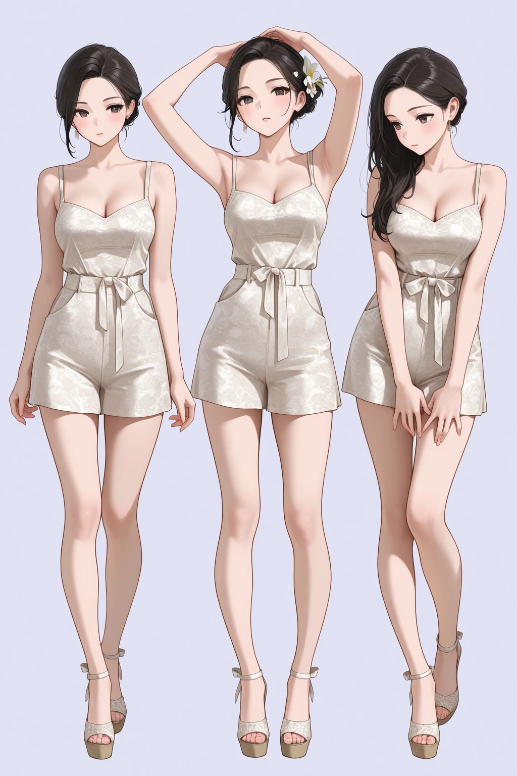 ((masterpiece)),(((best quality))),((character design sheet)), ((full body view)) illustration,1girl, thick thighs, ((sundress:1.2)), ((detailed face:1.4)) Just the right kind of -yeld jaese sunburn pregnant kuro Gyaru pregnant for promiscuous sex friend, rough sketches, between breasts,big breasts,Rainbow Hair Color,wearing an short apron without any clothes on and necklace,hair accessories,solid color backdrop, clean backdrop,