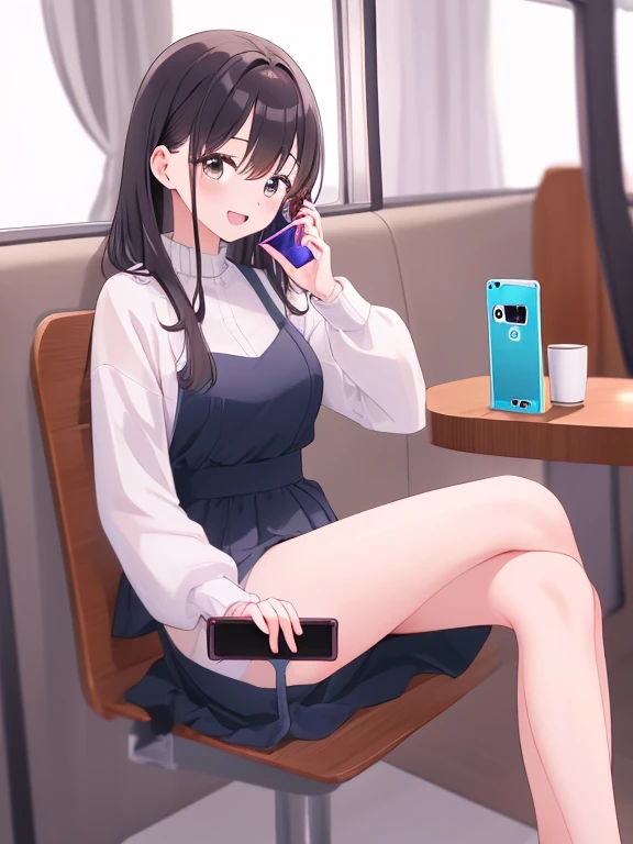 (masterpiece, best quality:1.3), 1 girl, 独奏, teenager,(top quality eyes:1.3),Girl taking selfies、camisole、Gaming Chair、Sitting、one's home、Gaming Room、I'm laughing out loud