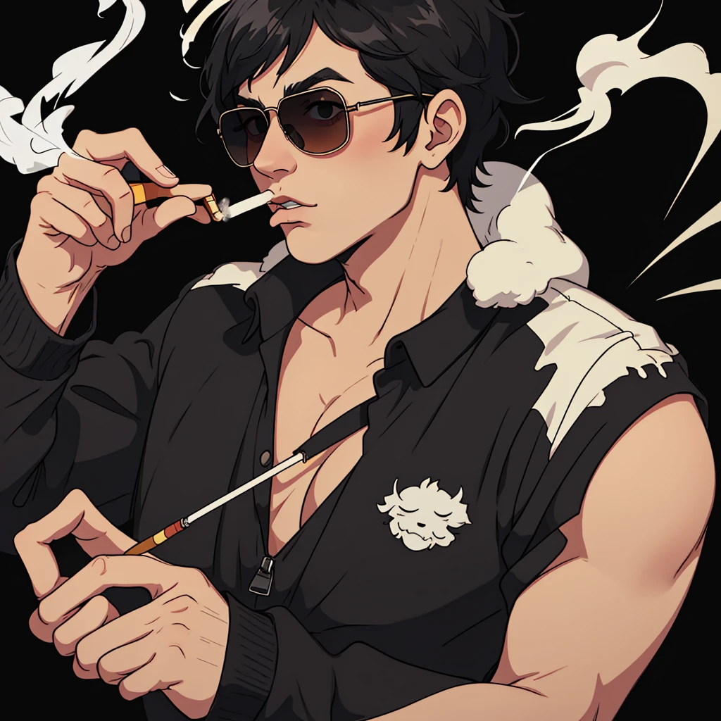 Shikamaru, 1 holding cigarette in the span of the fingers, 1 smoke coming out of the cigarette tip,Estilo Masashi Kishimoto. 1 Blusa preta com capuz nas costas , 1 ressaltar uma pequena cicatriz em horizontal embaixo do olho direito, 2 olheiras,1 Highlight Tattoo with a small cross on the side of the neck, 1 Using a 25mm round black reamer on the ear, ressaltar 1 bigode e 1 cavanhaque com fios de barba preto , 1 fundo uma floresta escura,1 with the appearance of a 29-year-old man,