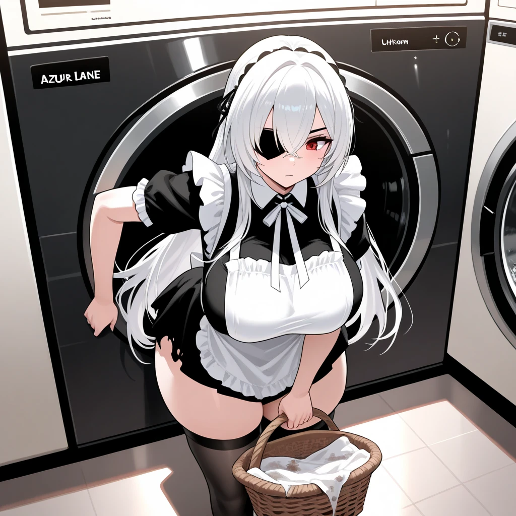 1girl, (half body inside washing machine), (ass facing viewer), bent over, frieren, long hair, twintails, (green eyes:1.3), grey hair, pointy ears, elf, horizontal striped shirt, long sleeves, jewelry, earrings, black pantyhose, white capelet, striped shirt, masterpiece, best quality, highly detailed