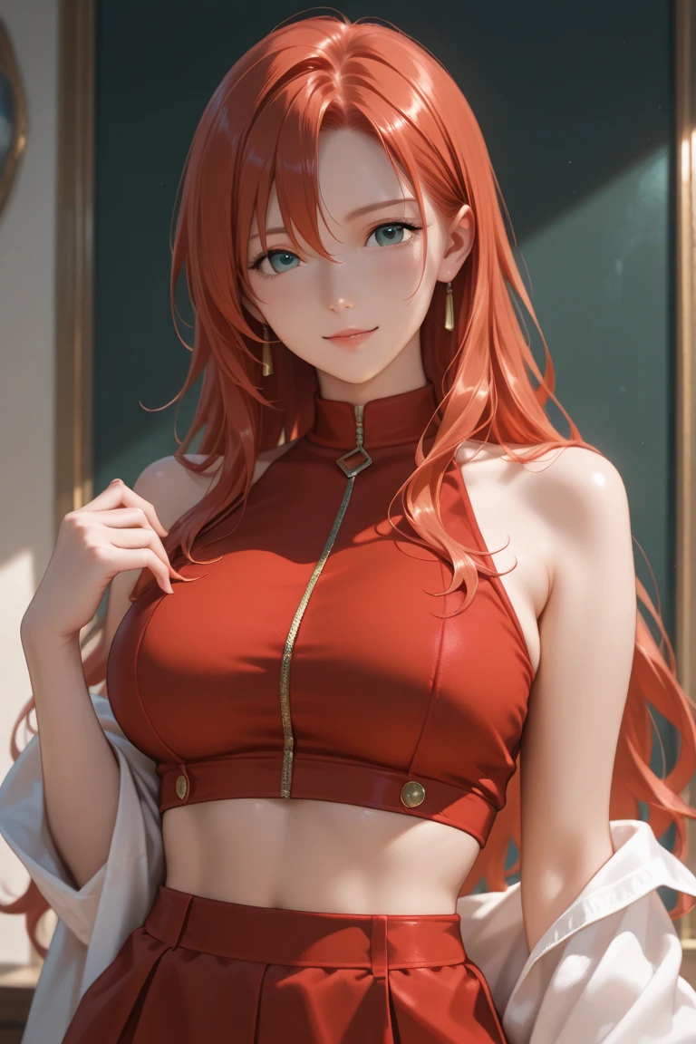 half-naked girl with red hair with braids small tits