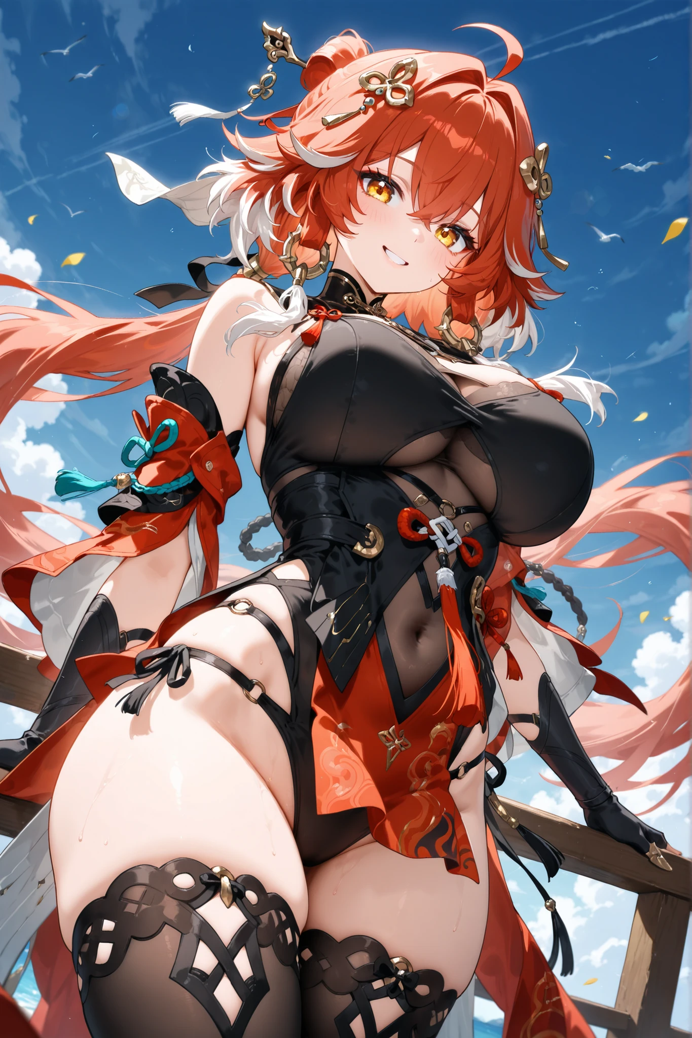 barechested,over-Tortoise Man,dolman,Black panty,Red stockings
