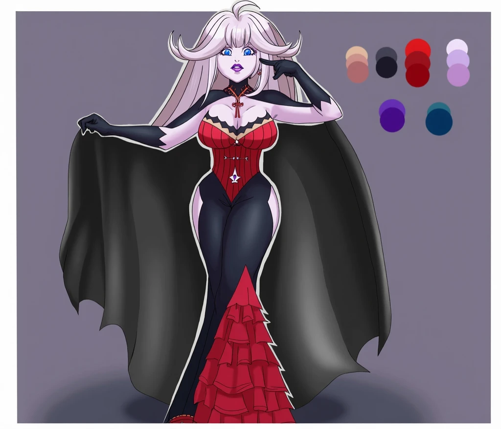 erotic pink and black lingerie  design inspired by Drácula (Vampire ) With long hair , in various views (front and back)  ((Character sheet)) 