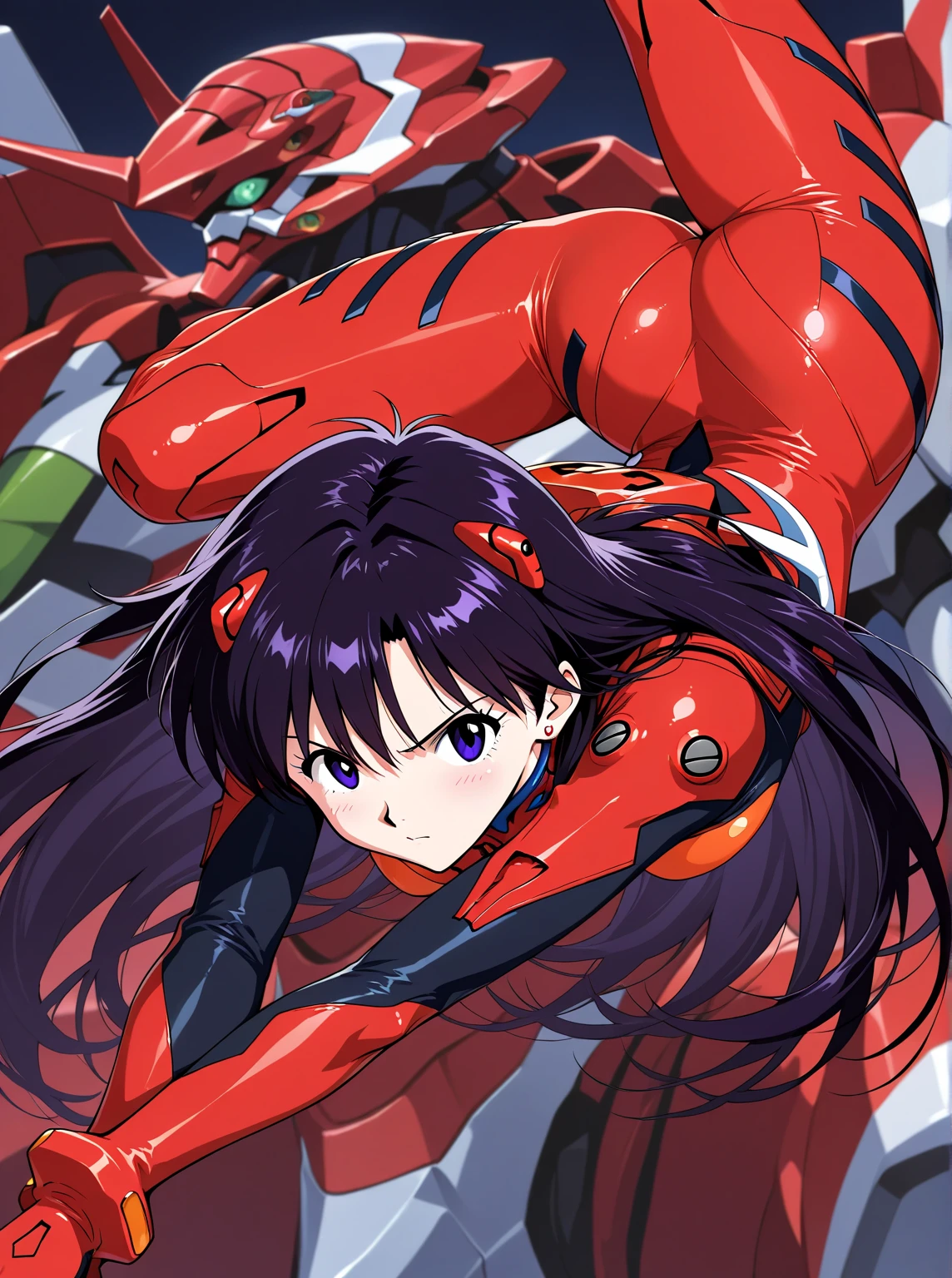 Long straight black bang hair, evangelion, school girl, menhera, japan, gloomy face, depress, smiling, insane,