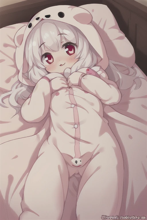 Beautiful anime woman with cat ears, lying naked, blush and smile、small breasts（:2.0）、nipples are small、The areola is pale pink、spread legs and show pussy、
