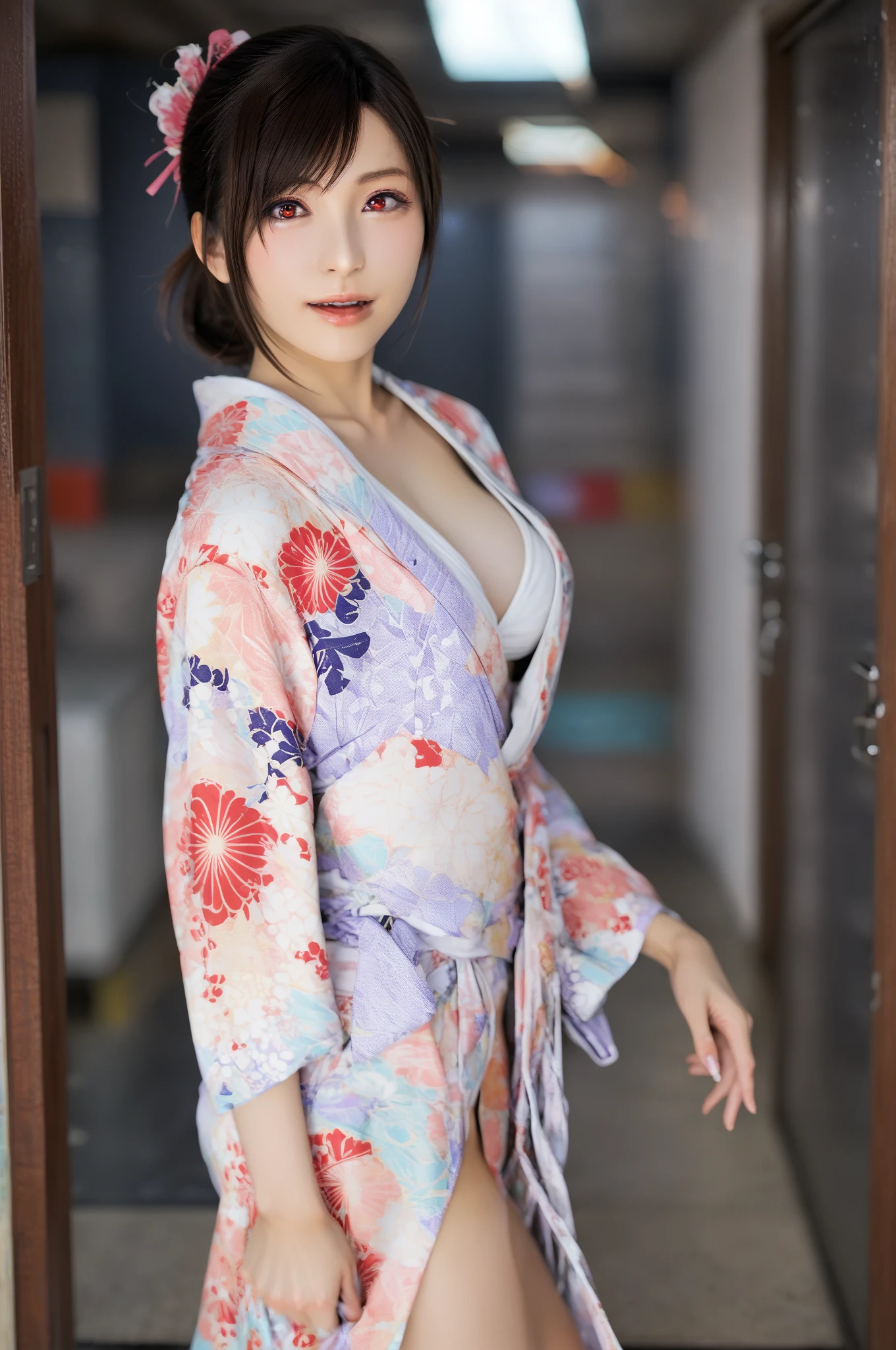 (masterpiece, highest quality:1.4), Beautiful Face, 8k, 85mm, Absurd, (Miniskirt floral yukata:1.4), Face close-up, violet, Gardenia, Delicate girl, alone, night, View your audience, Upper Body, Film Grain, chromatic aberration, Sharp focus, Face Light, Professional Lighting, Sophisticated, (smile:0.4), (Simple Background, Bokeh Background:1.2), detailed aspects,(((Show one breast:0.57))),((Very young and immature & Very large breasts:0.4),(Pink fashion glasses,1),(Showing anus from the front:0.2),(skirtlift),(Beautiful pussy line),(Miniskirt kimono),(Embarrassed and crying),(Embarrassed and peeing),