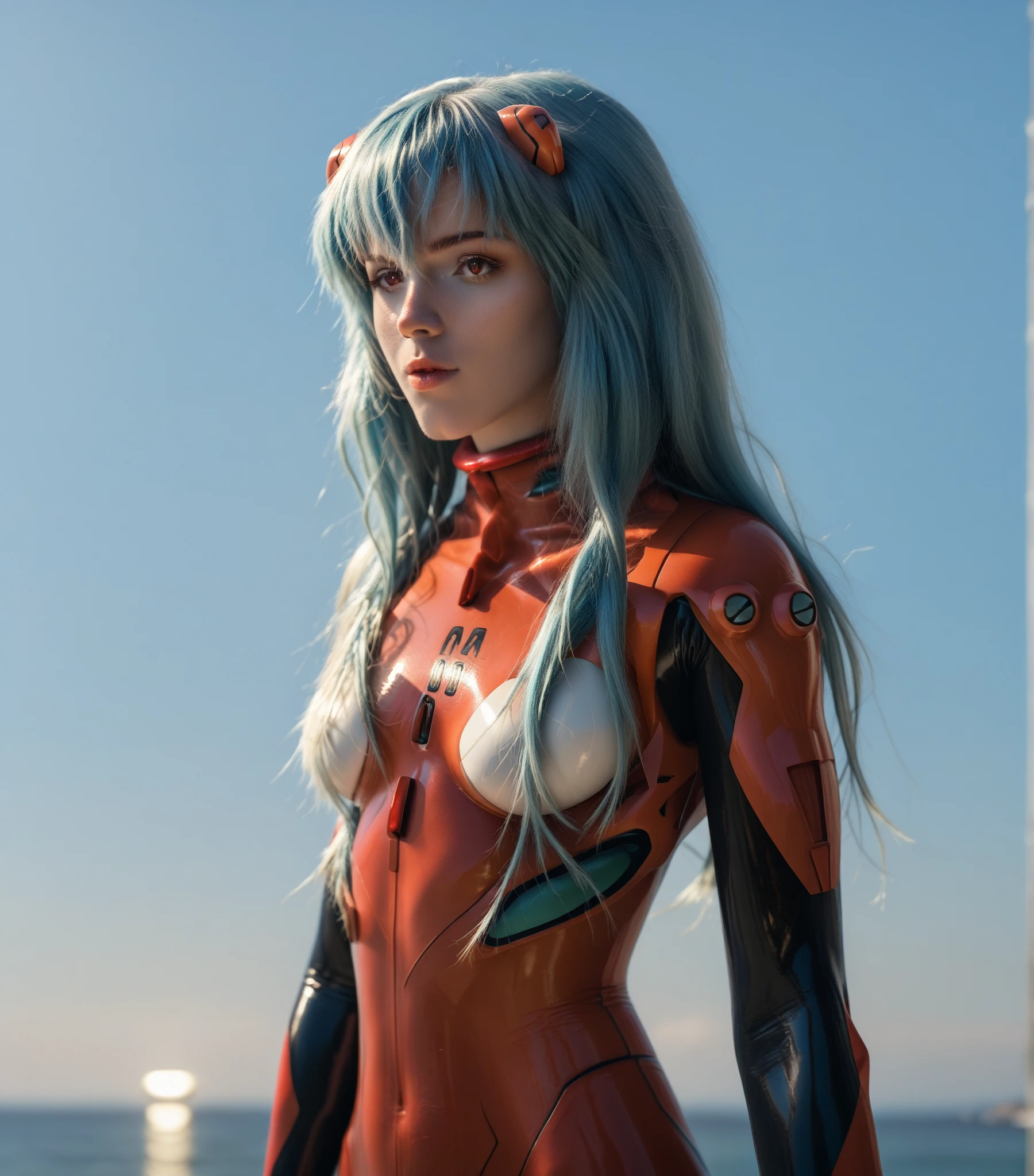 portrait, masterpiece, best quality, (sketch:1.3), (beautiful woman 1girl, dynamic pose, evil, red blood, wind, godrays, ((latex evangelion plugsuit:1.2)), tight clothing, long brown twin tails, angry face, eyepatch, red eye), (highly detailed), (realistic:1.4), thick lips, spot color, simple background, by artgerm and greg rutkowski and alphonse mucha, by guweiz and wlop and artgerm, by Akihiko Yoshida, Mark Arian, Sakimi Chan, Mogoon,