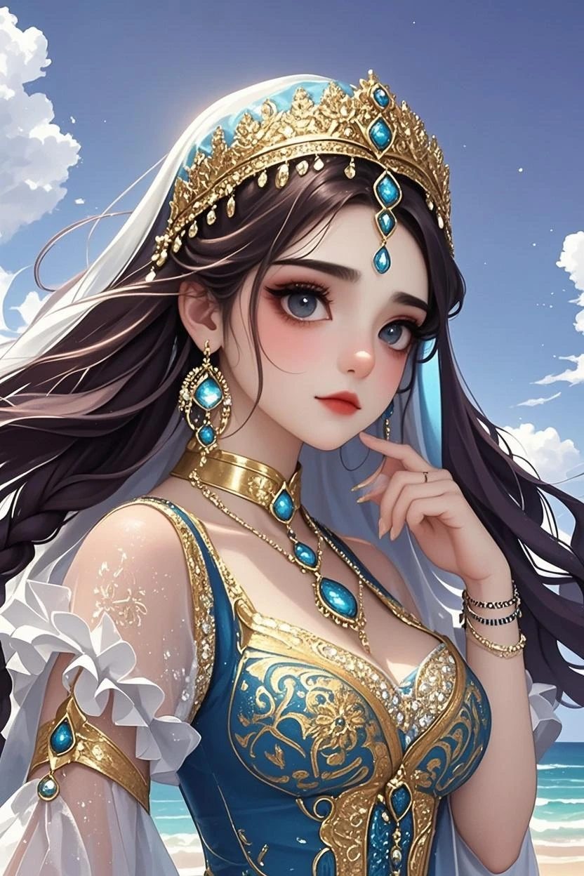anusha in a blue sari with gold jewelry, beautiful character painting, realistic digital art 4k, realistic digital art 4 k, realistic cute girl painting, detailed beautiful portrait, detailed painting 4 k, painting of beautiful, 8k high quality detailed art, realistic digital painting, gorgeous digital painting, beautiful digital painting, beautiful digital artwork, 8 k realistic digital art