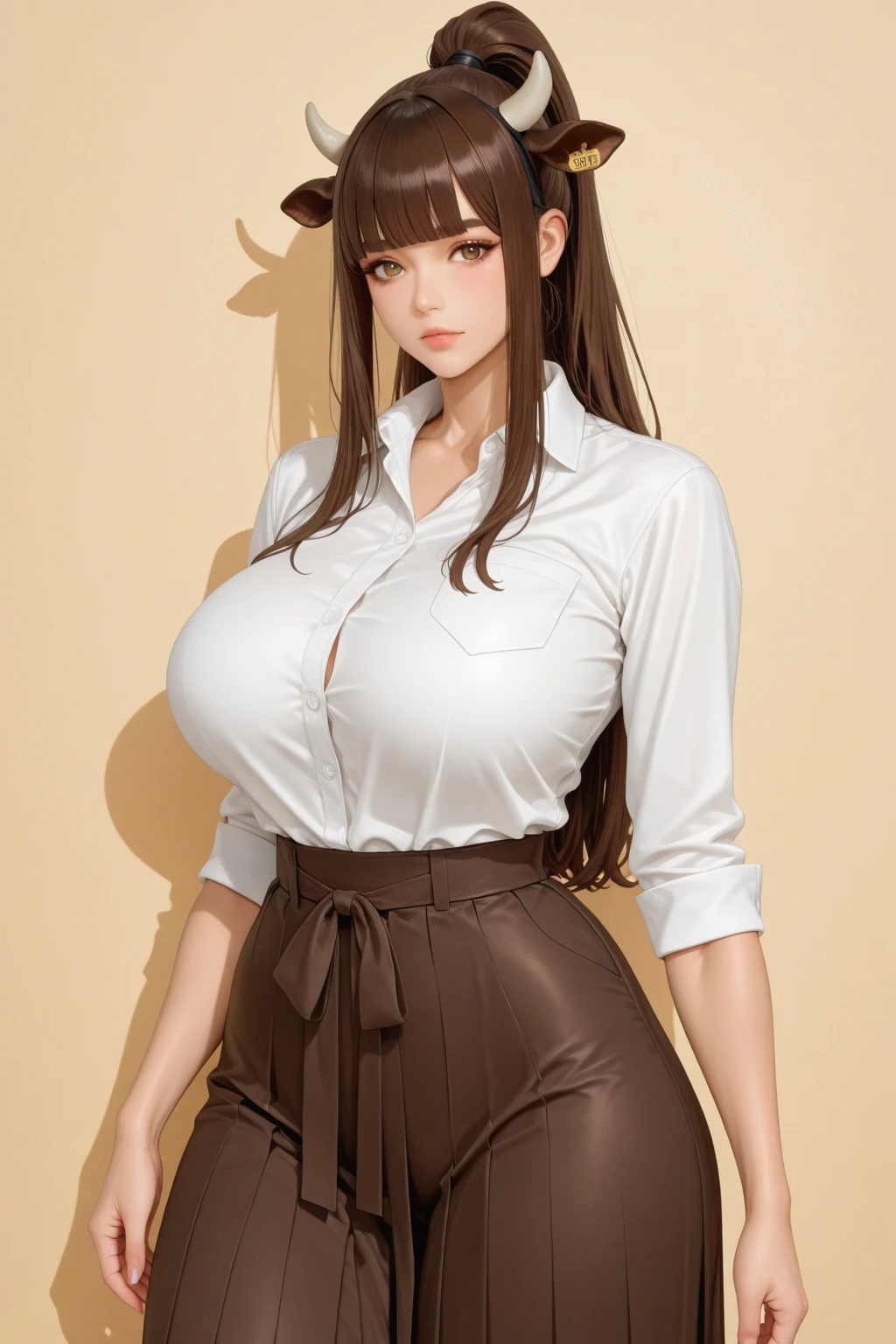 arafed woman in a skirt posing for a picture, hyperrealistic full figure, clothed in white shirt, photorealistic perfect body, wearing a blouse, open v chest clothes, 165 cm tall, smooth white tight clothes suit, upper torso included, 155 cm tall, wearing in shirt, hyperrealistic schoolgirl, close body shot