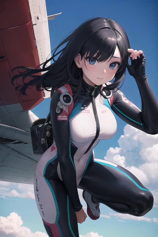 Sexy Cyborg Suit、17 years old、beautiful girl、ponytail、Black Hair、fight、White beam