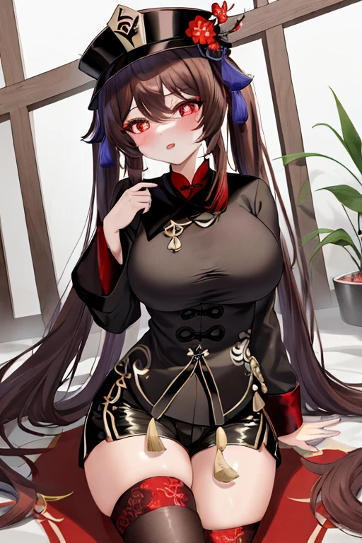 woman,Red hair,Twin tails,Angry face,blush,Big Breasts,Thick thighs,China dress,Sweaty,The chest is pants pants