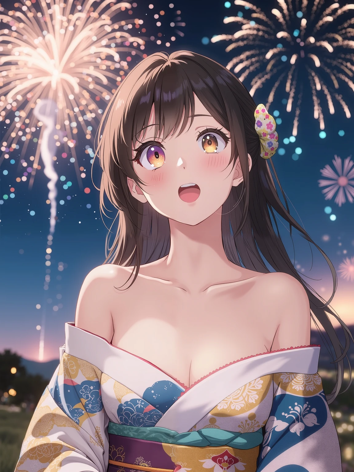 (Very detailed,High resolution,masterpiece:1.2）Japanese、Night view, Starry Sky、milky way、Light brown hair. Big fireworks、(Highest quality:1.2), 20～40-year-old woman、Small breasts、Very detailedな, High resolution, masterpiece:1,2, Vivid and colorful,, Professional Lighting, Physically Based Rendering, Flat Color:0.8, Detailed illustrations, realism:1.37, Makoto Shinkai style, Your name style, Light brown hair, Elegant update,ponytail, Bun Hair。, Laugh together, Dynamic pose, Selfie, Full body older sister、。naked、Show off your full breasts, Areola、Nipples、I love you 、Bitch、Obscene、Small breasts、Pubic hair is visible、Genitals are visible、The whole body is visible、Anime Drawings、figure。The whole body is visible、All naked、A group of several people