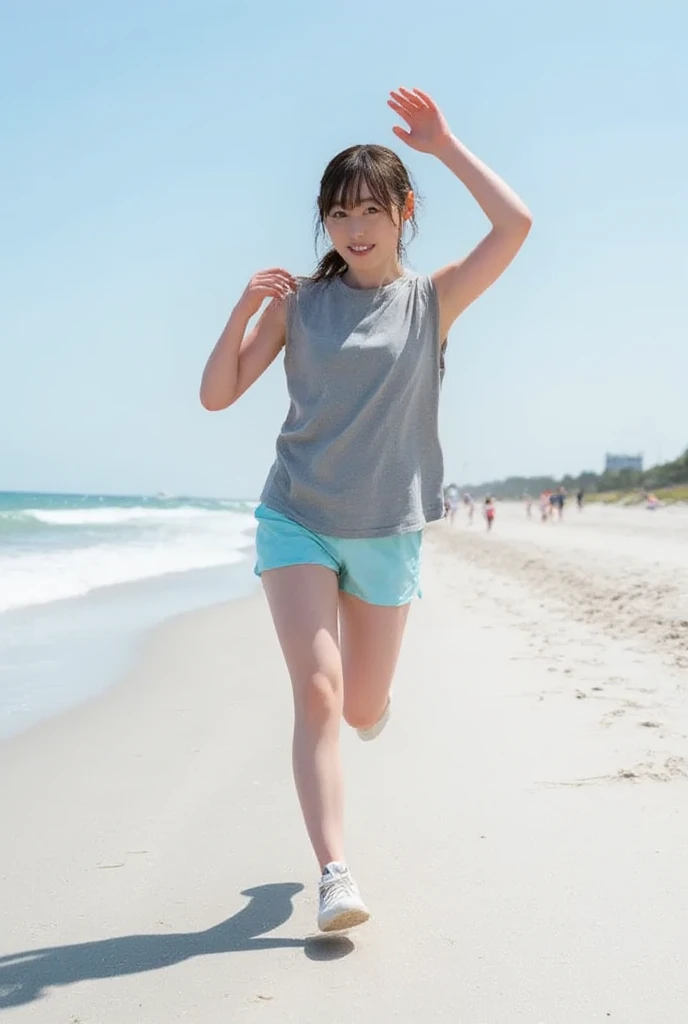 high school girl、whole body、bikini、Ocean、slender、smile、Run