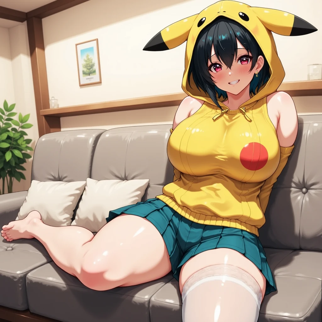 a beautiful and extremely sexy Malaysian woman, 40 years old with extremely busty figure, well defined labia, big butt, golden ratio figure, in a scandalous Pokemon cosplay with tape over nipples, in bedroom setting, highly detailed, photorealistic, 8k, masterpiece, professional, ultra-fine painting, sharp focus, physically-based rendering, extreme detail description, vivid colors, bokeh