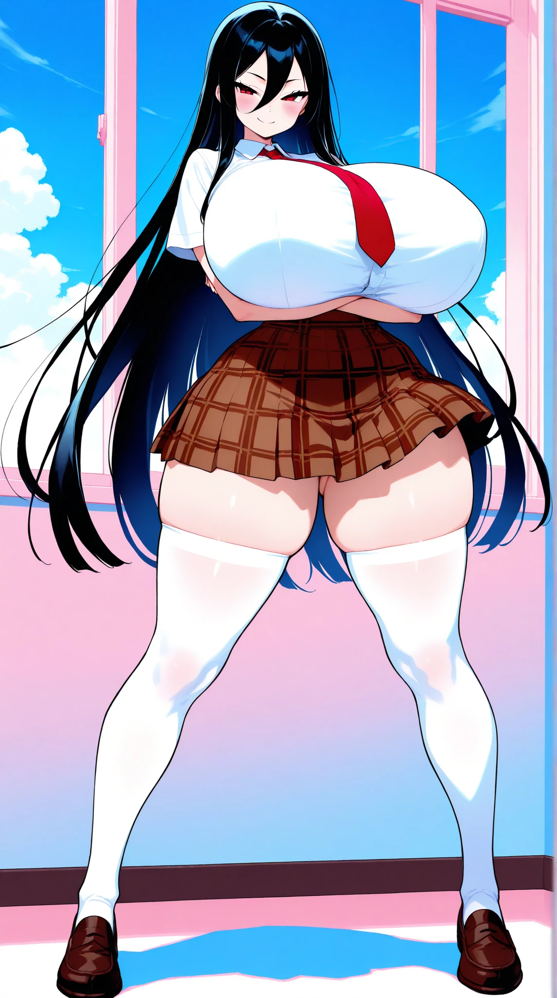 1girl, office, shirt, (angry), ((hourglass figure)), (from below), looking at viewer, ((thick thighs)), ((pussy)), ((lingerie)), (huge breasts)), ((nipples))