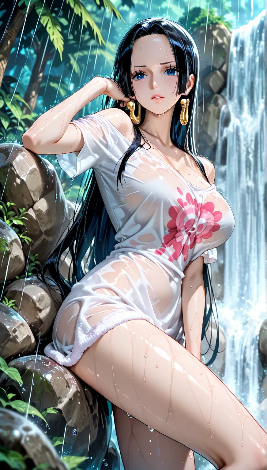 Browsing Caution、(Best image quality、highest quality、Highest Resolution、 Ultra-Realistic Images、Very detailed、masterpiece)、(Single-lens reflex camera), (35mm lens focal length)、（Actual Photos、Written boundary depth)、(Seema Galahau)、Green long hair、((Big Breasts))、(((Sticky with sweat)))、(((Her underwear is also transparent from sweat)))、Submarine、Browsing Caution