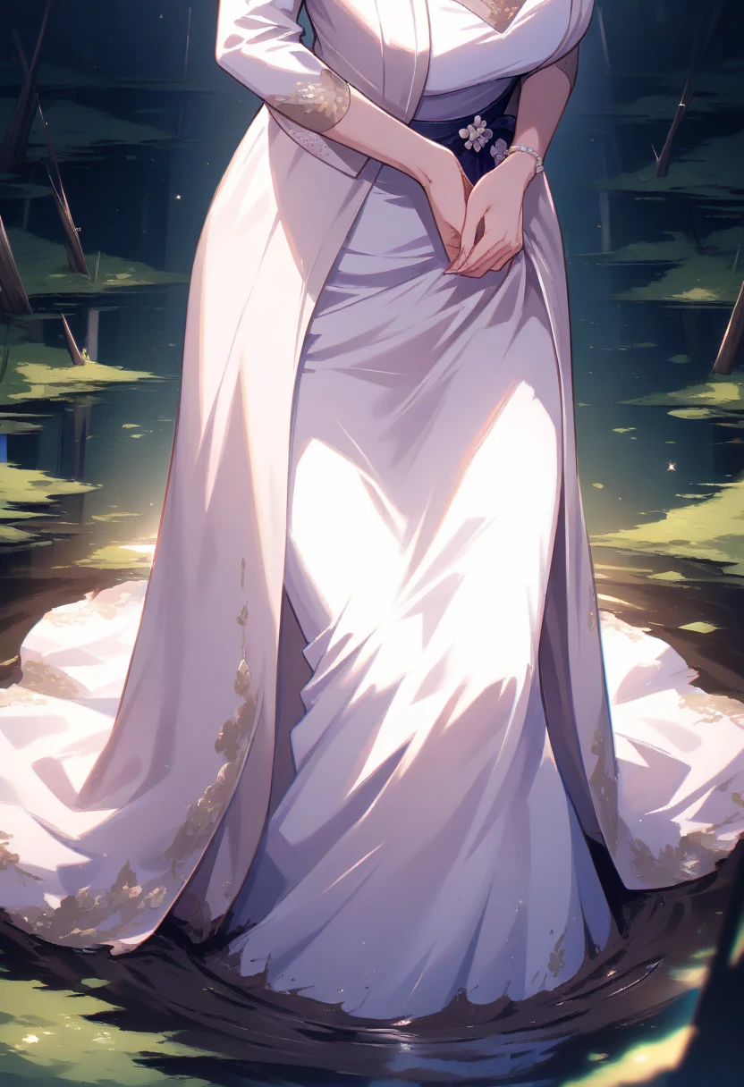 veiled woman, fingers, in a park