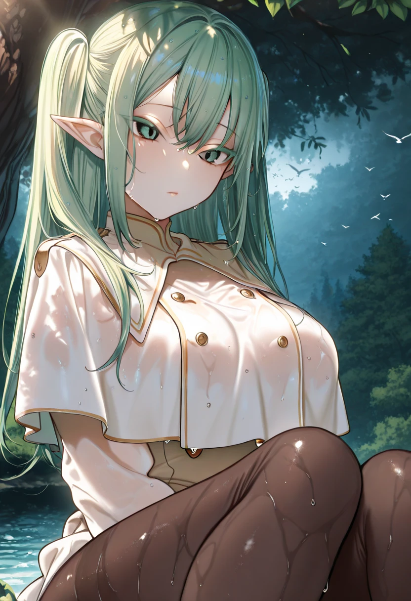giantess, (2girls:1.5), (height difference: 1.3), (size difference: 1.1), forest:1.1, (all fours:1.1), (bent over: 1.1), (warrior adventurer outfit: 1.1), (a giantess in front of a minigirl), (medium sized breasts: 1.1), (elfgirl), trees, forest, (3girls: 1.3), (around a campfire: 1.2), (adventurers: 1.1), ( rear end: 1.4), (a minigirl under the breasts of a giantess), (minigirl on the ground zoomed out: 1.2) bushes,